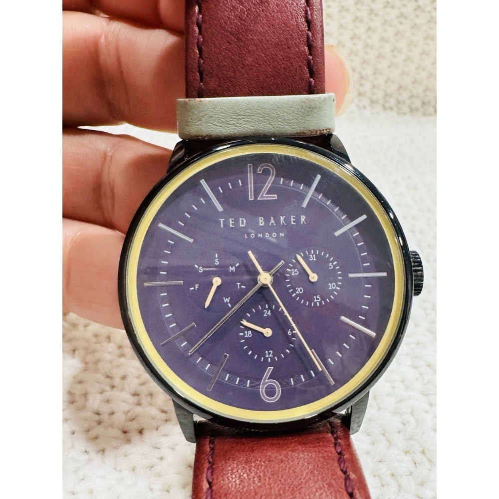 Ted Baker London Men's Multifunction Watch TE50653005 Burgundy Leather Working